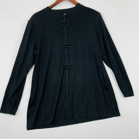 Misook Formal Top XL Black‎ Long Sleeve Chinese Toggle Button Acrylic - Picture 2 of 13